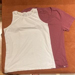 Pact organic cotton basics mulberry v-neck tee and white tank top size medium